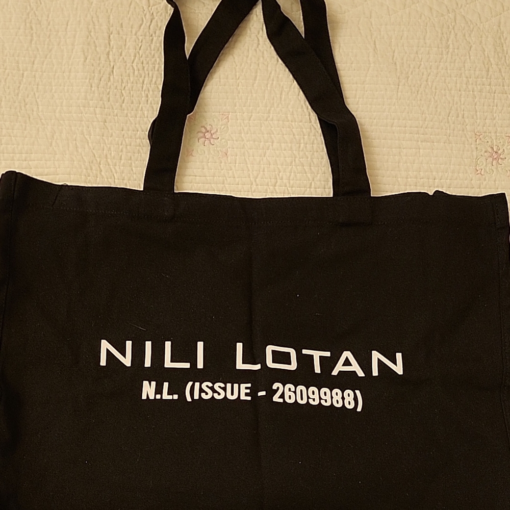 Nili Lotan Black Canvas Tote with White Logo